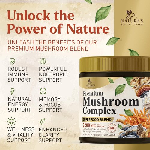 Suplemento De Cogumelos Nature"s Nutrition 11 Em 1 Complex - Imagem 5