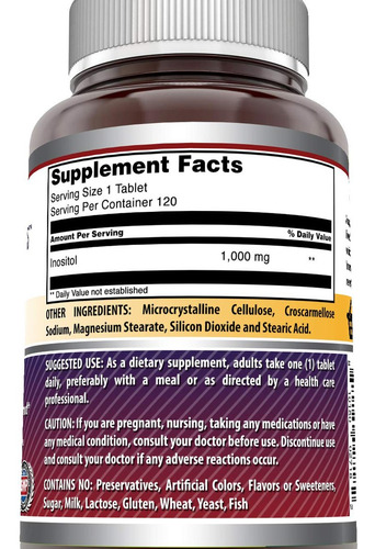 Suplemento De Inositol 1000mg Da Amazing Nutrition - 2 Pacot - Imagem 3