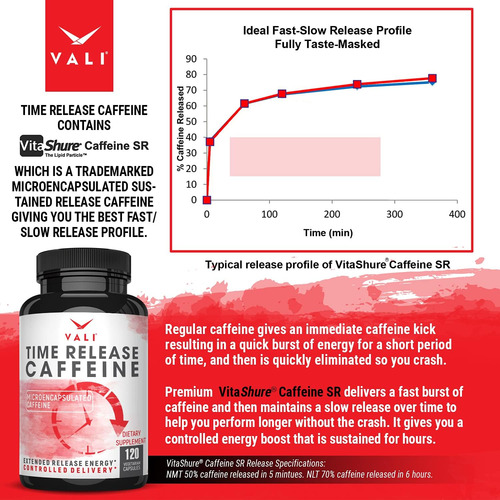 Vali Time Libere Caffeine 100mg Pills - Liberação Lenta Inte - Imagem 2
