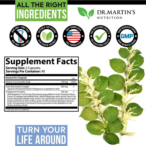 Suplemento Dr. Martin"s Nutrition Resveratrol 1568 Mg 180 Cá - Imagem 8