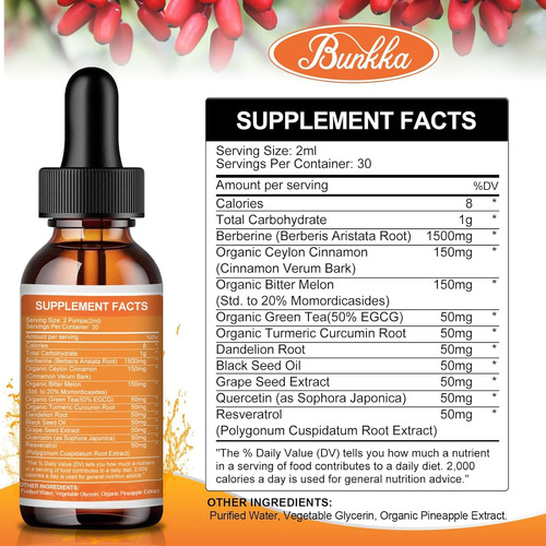 (pacote Com 2) Suplemento De Berberina Liquid Drops 120ml Bu - Imagem 7
