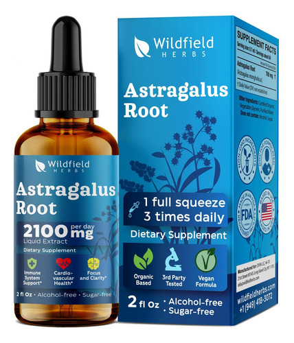 Extrato De Astragalus Wildfield Herbs 2 Oz, 2000mg, Sem Sabo