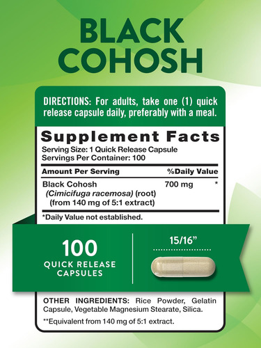 Natureza Verdade Preto Cohosh | 100 Cápsulas | Extrato De Ra - Imagem 2