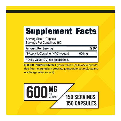 Primaforce Nac Vegan N-acetil L-cisteína Suplemento (600 Mg) - Imagem 2