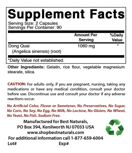 Dong Quai 530 Mg 180 Cápsulas Da Naturals - Imagem 2