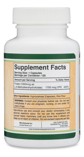 Metilfolato 1.000 Mcg, 120 Cápsulas (suplemento De Metil Fol - Imagem 2