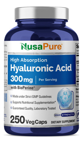 Suplemento De Ácido Hialurônico Nusapure 300 Mg 250 Cápsulas