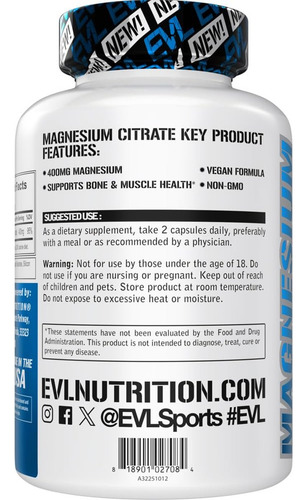 Cápsulas De Citrato De Magnésio Evlution 400mg - Saúde - Imagem 2