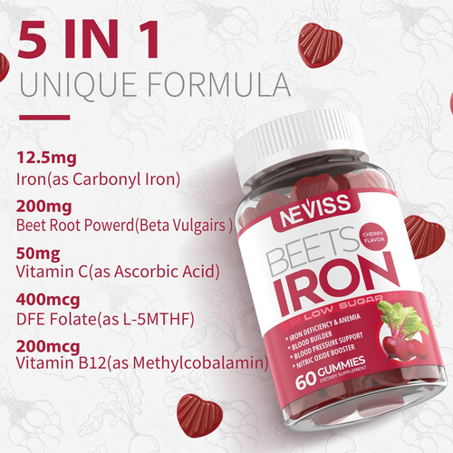 Gomas De Ferro Sem Açúcar, Raiz, Vitamina C, B12, Folato Par - Imagem 16