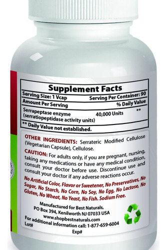 Naturals Serrapeptase 40000 Spus 90 Cápsulas Vegetais - Imagem 3