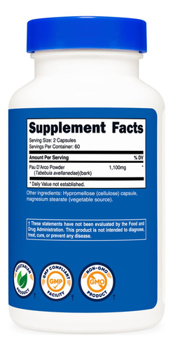 Suplemento Nutricost Pau D"arco Inner Bark 1100mg 120 Cápsul - Imagem 5