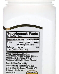 Ácido Fólico 21st Century 800 Mcg 180 Comprimidos