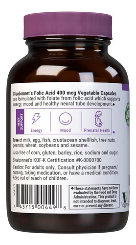 Ácido Fólico Bluebonnet 400 Mcg, Vegano E Sem Glúten, 90 - Imagem 5