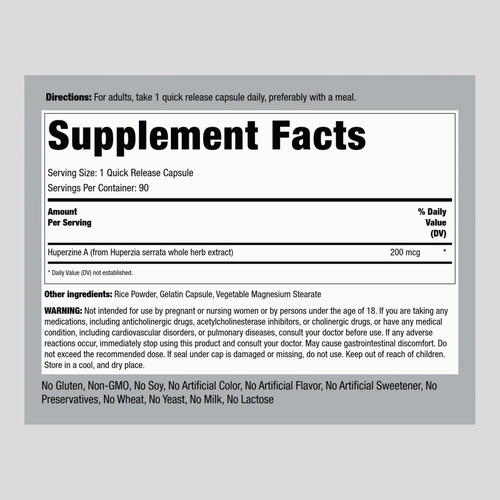Suplemento Piping Rock Huperzine A 200mcg 90 Cápsulas - Imagem 2