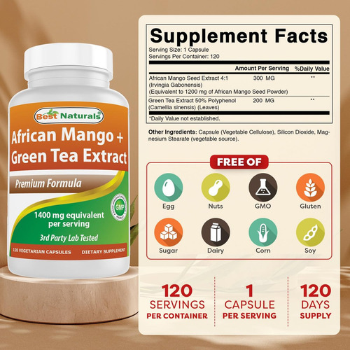 Manga Africana E Chá Verde Naturals 1400 Mg - 120 - Imagem 3