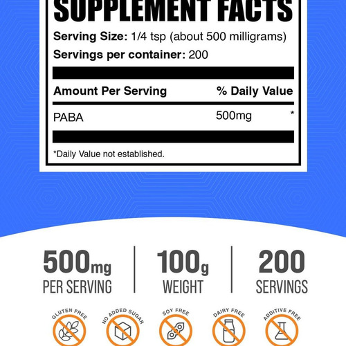 Bulksupplements Paba Em Pó - Suplemento Vegano E Sem Glúten - Imagem 2