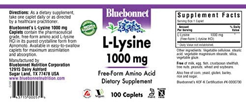 Cápsulas Bluebonnet L-lisina 1000 Mg, 100 Contagens - Imagem 7