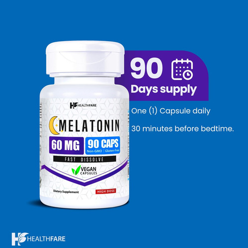 Melatonina Healthfare 60mg | 90 Cápsulas Veganas | Alto - Imagem 2