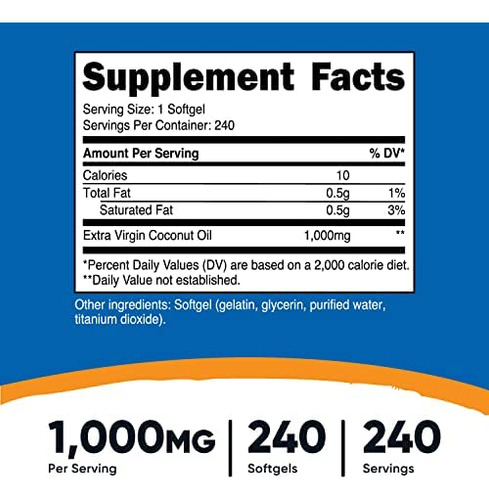 Nutricost Cápsulas Softgel De Óleo De Coco (1000mg) 240 Soft - Imagem 7