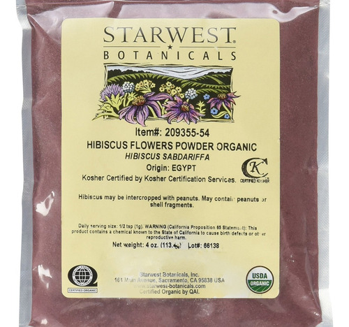 Pó De Flor De Hibisco Orgânico Starwest Botanicals 113g