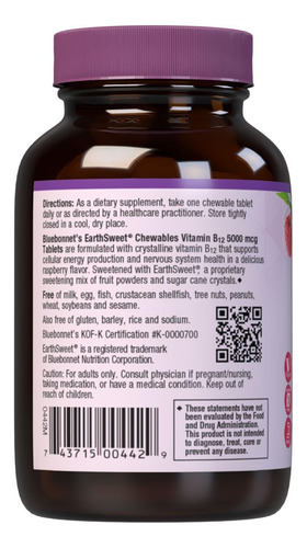 Suplemento Bluebonnet Nutrition Earth Sweet Vitamin B12 5000 - Imagem 3