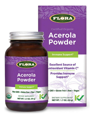 Suplemento Flora Acerola Em Pó Com Garrafa De Vidro De 50 Ml