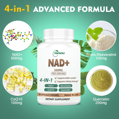 Suplemento Vitaharbor Nad+ 500 Mg Com Trans-resveratrol E Co - Imagem 2