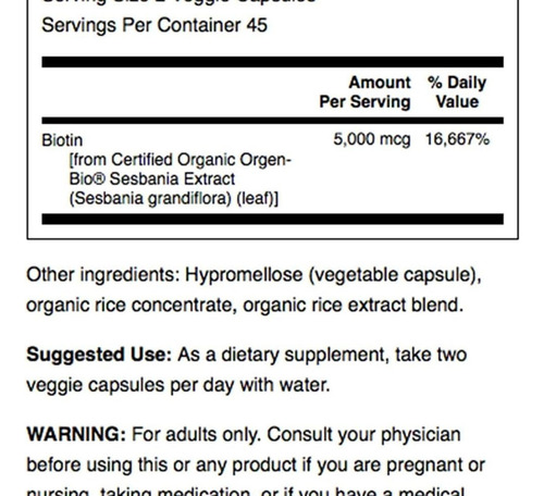 Swanson Biotina B-7 5000 Mcg Para Cabelos E Pele Veganos - Imagem 2