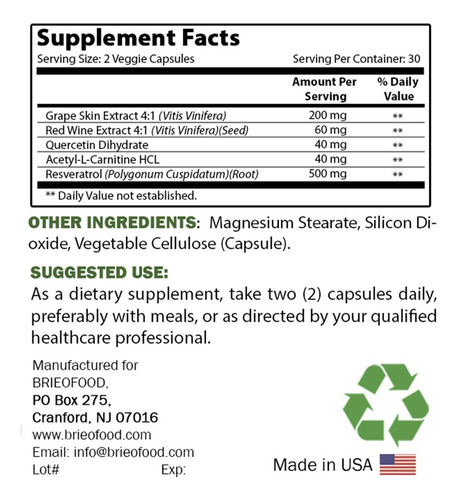 Brieofood Resveratrol 500mg - Antioxidante Natural - Imagem 4