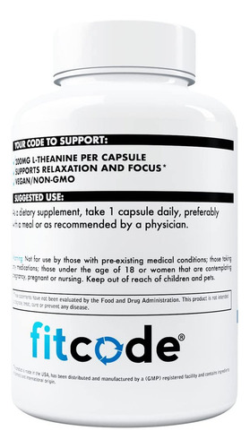 Cápsulas De L-teanina Fitcode 200mg Para Foco E - Imagem 4