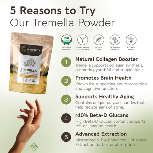 Suplemento Longevity Botanicals Tremella Mushroom 100g Em Pó - Imagem 2