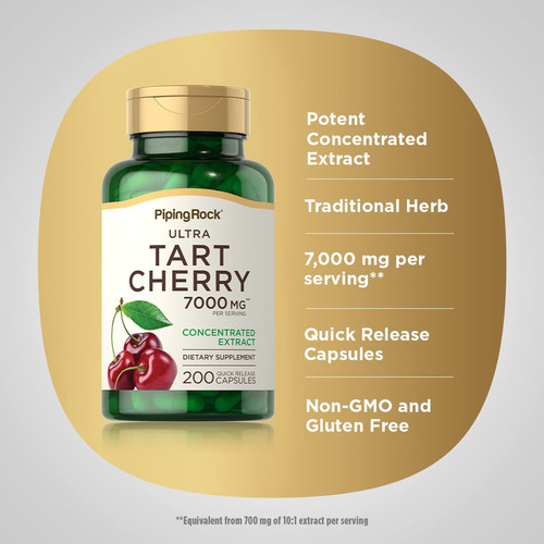 Suplemento Piping Rock Tart Cherry Extract 7000 Mg 200 Compr - Imagem 4