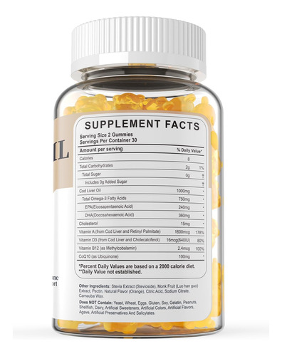 Óleo De Fígado De Bacalhau 1000mg Gummies Vitamina A D3 B12, - Imagem 18