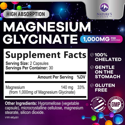 Suplemento Nature"s Peak Pure Magnésio Glicinato 1000mg - Imagem 2