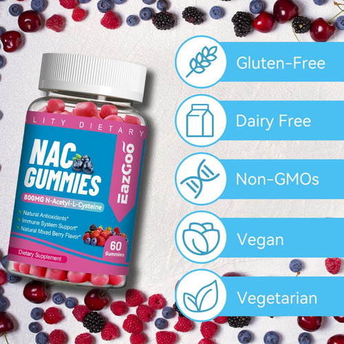 Eazgoo Nac Gummies 800mg, Suplemento De N-acetil Cisteína, S - Imagem 14