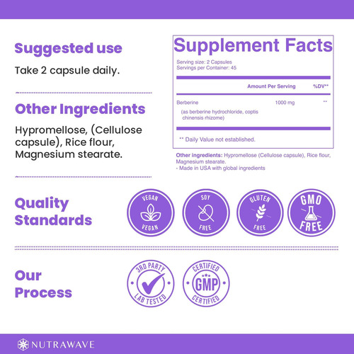 Suplemento Nutra Wave Berberine 1000 Mg, Potência Máxima, 1 - Imagem 6