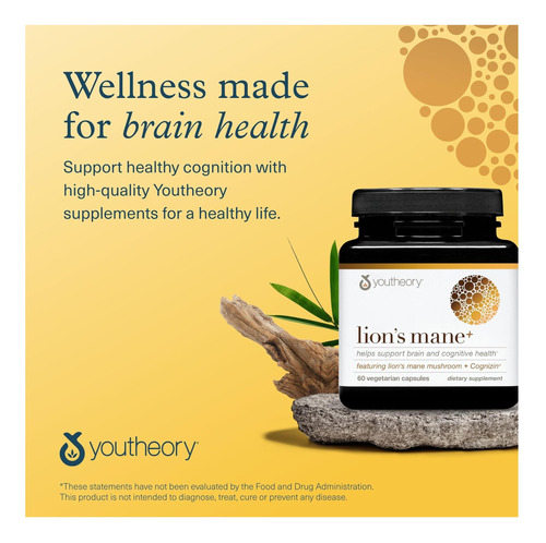 Youtheory Lions Mane Plus Suplemento De Cogumelos Com Foco E - Imagem 7