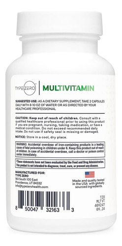 Cápsulas Multivitamínicas Zero, 1300 Mg, 120 Cápsulas - Imagem 8