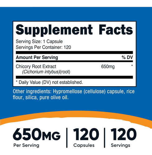 Nutricost Raiz De Chicória 650mg - 120 Cápsulas Veganas - Imagem 4