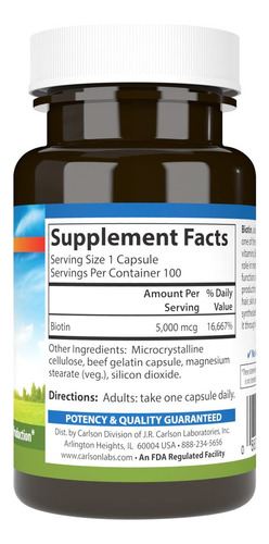 Carlson Biotin 5000 Mcg Para Cabelos E Unhas Fortes - Imagem 5
