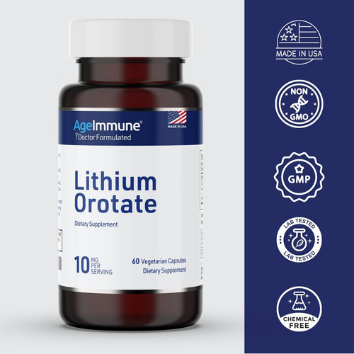 Suplemento De Orotato De Lítio Ageimmune 10 Mg, 60 Cápsulas - Imagem 6