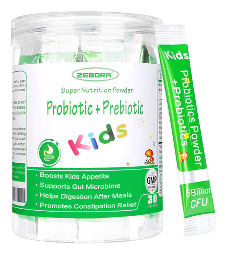 Probióticos E Prebióticos Em Pó Zebora Kids Age 3+ 30 Pacote