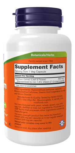 Now Foods Supplements, Extrato De Espinheiro 600 Mg, Força E - Imagem 2