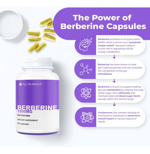 Suplemento Nutra Wave Berberine 1000 Mg, Potência Máxima, 1 - Imagem 5
