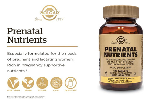 Suplemento Solgar Prenatal Nutrients 120 Comprimidos - Imagem 3