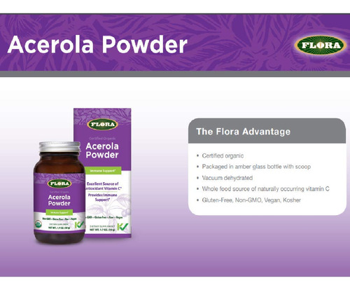 Suplemento Flora Acerola Em Pó Com Garrafa De Vidro De 50 Ml - Imagem 2