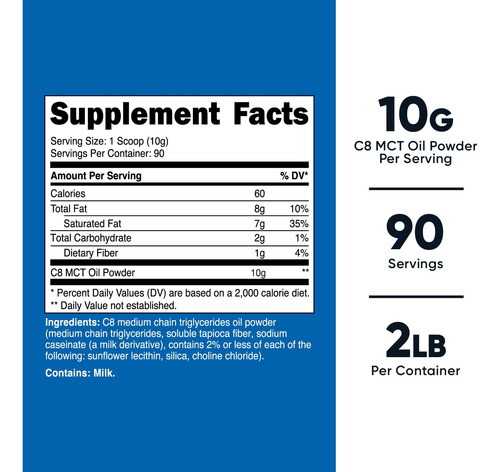 Óleo Em Pó Nutricost C8 Mct 2lbs (32 Onças) - 95% Óleo Em Pó - Imagem 7