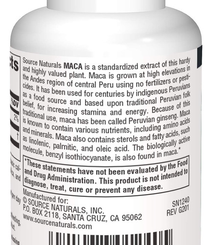 Source Naturals Maca 250 Mg, 30 Comprimidos - Imagem 3