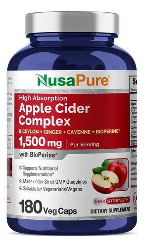 Complexo De Vinagre De Cidra Nusapure - 180 Cápsulas Vegetai