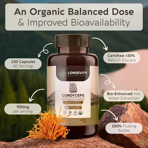 Cápsulas De Cogumelo Cordyceps Orgânico Longevity Botanicals - Imagem 14